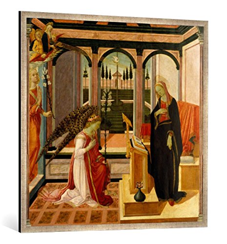 Gerahmtes Bild von Fra Filippo Lippi Verkündigung an Maria, Kunstdruck im hochwertigen handgefertigten Bilder-Rahmen, 100x100 cm, Silber Raya von kunst für alle