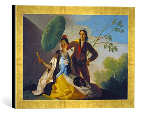 Gerahmtes Bild von Francisco José de Goya Der Sonnenschirm, Kunstdruck im hochwertigen handgefertigten Bilder-Rahmen, 40x30 cm, Gold Raya von kunst für alle