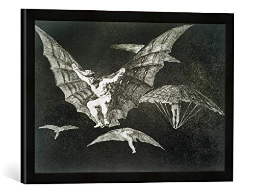 Gerahmtes Bild von Francisco Jose de Goya y Lucientes A Way of Flying, Plate 13 of 'Proverbs', 1819-23, Pub. 1864", Kunstdruck im hochwertigen handgefertigten Bilder-Rahmen, 60x40 cm, Schwarz matt von kunst für alle