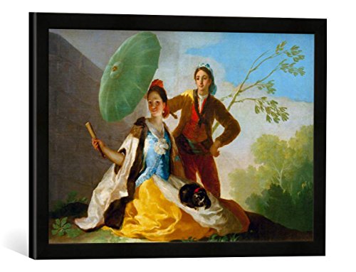 Gerahmtes Bild von Francisco Jose de Goya y Lucientes EL quitasol, Kunstdruck im hochwertigen handgefertigten Bilder-Rahmen, 60x40 cm, Schwarz matt von kunst für alle
