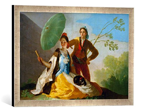 Gerahmtes Bild von Francisco Jose de Goya y Lucientes EL quitasol, Kunstdruck im hochwertigen handgefertigten Bilder-Rahmen, 60x40 cm, Silber Raya von kunst für alle