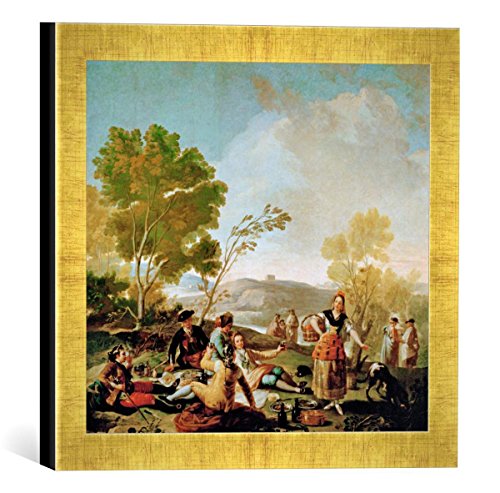 Gerahmtes Bild von Francisco Jose de Goya y Lucientes La merienda, Kunstdruck im hochwertigen handgefertigten Bilder-Rahmen, 30x30 cm, Gold Raya von kunst für alle