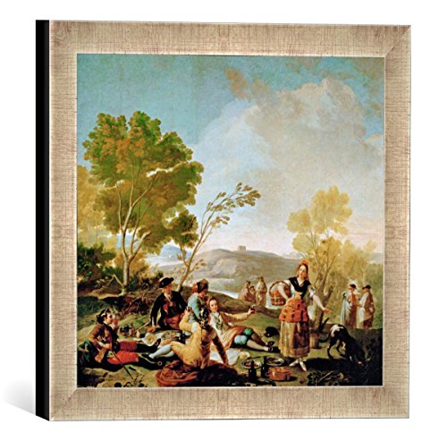 Gerahmtes Bild von Francisco Jose de Goya y Lucientes La merienda, Kunstdruck im hochwertigen handgefertigten Bilder-Rahmen, 30x30 cm, Silber Raya von kunst für alle