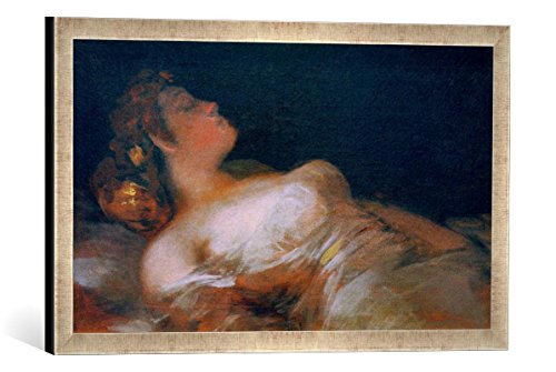 Gerahmtes Bild von Francisco Jose de Goya y Lucientes Schlafende Frau, Kunstdruck im hochwertigen handgefertigten Bilder-Rahmen, 60x40 cm, Silber Raya von kunst für alle