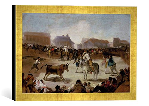 Gerahmtes Bild von Francisco Jose de Goya y Lucientes Stierkampf in einem Dorf, Kunstdruck im hochwertigen handgefertigten Bilder-Rahmen, 40x30 cm, Gold Raya von kunst für alle