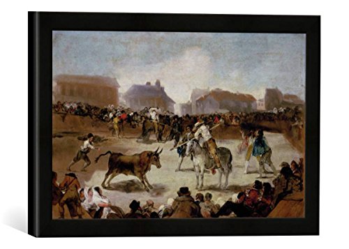 Gerahmtes Bild von Francisco Jose de Goya y Lucientes Stierkampf in einem Dorf, Kunstdruck im hochwertigen handgefertigten Bilder-Rahmen, 40x30 cm, Schwarz matt von kunst für alle
