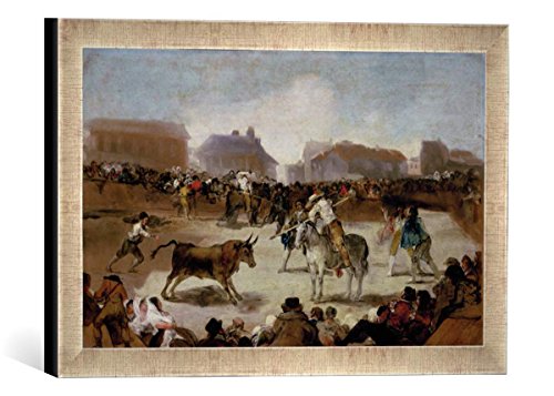Gerahmtes Bild von Francisco Jose de Goya y Lucientes Stierkampf in einem Dorf, Kunstdruck im hochwertigen handgefertigten Bilder-Rahmen, 40x30 cm, Silber Raya von kunst für alle