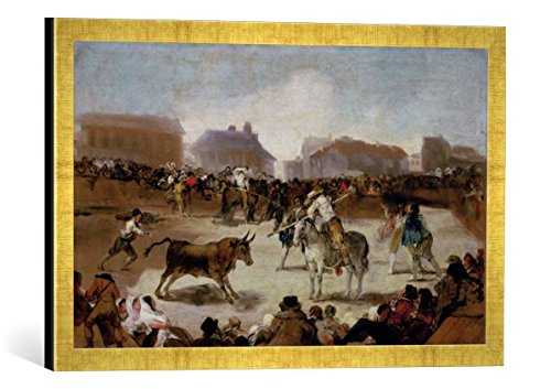 Gerahmtes Bild von Francisco Jose de Goya y Lucientes Stierkampf in einem Dorf, Kunstdruck im hochwertigen handgefertigten Bilder-Rahmen, 60x40 cm, Gold Raya von kunst für alle