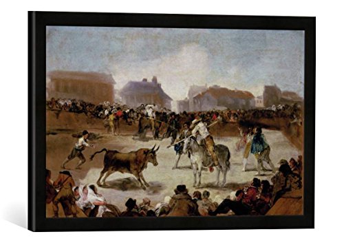 Gerahmtes Bild von Francisco Jose de Goya y Lucientes Stierkampf in einem Dorf, Kunstdruck im hochwertigen handgefertigten Bilder-Rahmen, 60x40 cm, Schwarz matt von kunst für alle