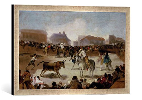 Gerahmtes Bild von Francisco Jose de Goya y Lucientes Stierkampf in einem Dorf, Kunstdruck im hochwertigen handgefertigten Bilder-Rahmen, 60x40 cm, Silber Raya von kunst für alle