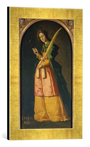 Gerahmtes Bild von Francisco Zurbaran y Salazar Die heilige Apollonia, Kunstdruck im hochwertigen handgefertigten Bilder-Rahmen, 30x40 cm, Gold Raya von kunst für alle