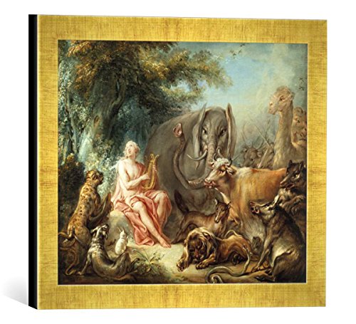 Gerahmtes Bild von François Boucher Orpheus bezaubert die Tiere, Kunstdruck im hochwertigen handgefertigten Bilder-Rahmen, 40x30 cm, Gold Raya von kunst für alle