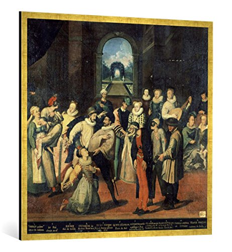 Gerahmtes Bild von Frans Pourbus der Ältere Kostümball unter Karl IX, Kunstdruck im hochwertigen handgefertigten Bilder-Rahmen, 100x100 cm, Gold Raya von kunst für alle