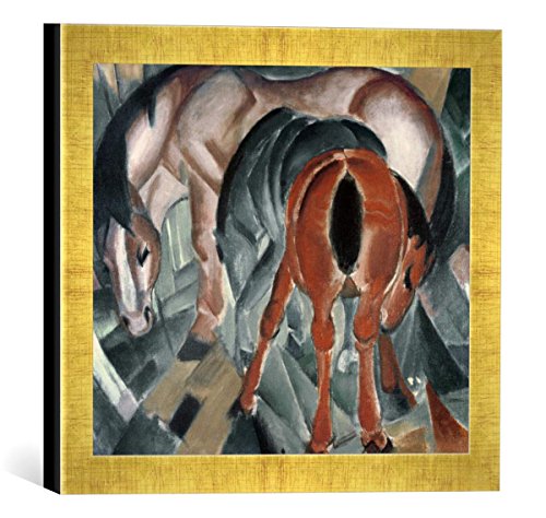 Gerahmtes Bild von Franz Marc Horse with Two Foals, 1912", Kunstdruck im hochwertigen handgefertigten Bilder-Rahmen, 30x30 cm, Gold Raya von kunst für alle