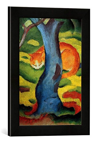 Gerahmtes Bild von Franz Marc Katze unterm Baum, Kunstdruck im hochwertigen handgefertigten Bilder-Rahmen, 30x40 cm, Schwarz matt von kunst für alle