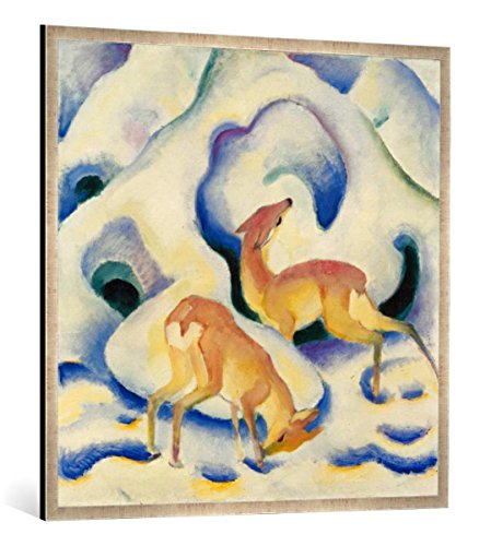 Gerahmtes Bild von Franz Marc Rehe im Schnee, Kunstdruck im hochwertigen handgefertigten Bilder-Rahmen, 100x100 cm, Silber Raya von kunst für alle