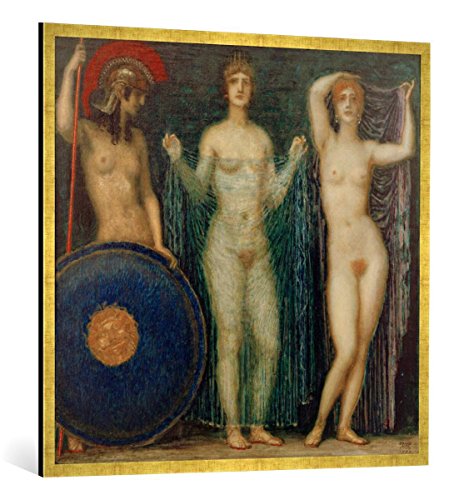 Gerahmtes Bild von Franz Von Stuck Die DREI Göttinnen Athena, Hera und Aphrodite, Kunstdruck im hochwertigen handgefertigten Bilder-Rahmen, 100x100 cm, Gold Raya von kunst für alle