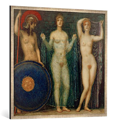 Gerahmtes Bild von Franz Von Stuck Die DREI Göttinnen Athena, Hera und Aphrodite, Kunstdruck im hochwertigen handgefertigten Bilder-Rahmen, 100x100 cm, Silber Raya von kunst für alle