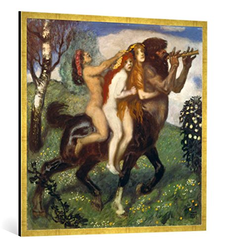 Gerahmtes Bild von Franz Von Stuck Spazierritt, Kunstdruck im hochwertigen handgefertigten Bilder-Rahmen, 100x100 cm, Gold Raya von kunst für alle