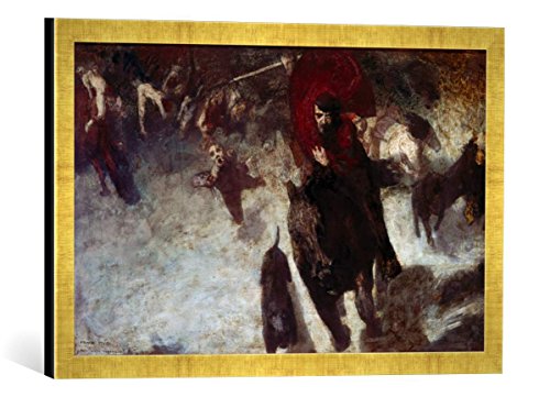Gerahmtes Bild von Franz Von Stuck Wilde Jagd, Kunstdruck im hochwertigen handgefertigten Bilder-Rahmen, 60x40 cm, Gold Raya von kunst für alle