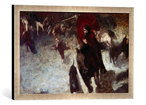 Gerahmtes Bild von Franz Von Stuck Wilde Jagd, Kunstdruck im hochwertigen handgefertigten Bilder-Rahmen, 60x40 cm, Silber Raya von kunst für alle