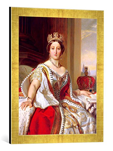 Gerahmtes Bild von Franz Xavier nach Winterhalter Portrait of Queen Victoria (1819-1901) 1859", Kunstdruck im hochwertigen handgefertigten Bilder-Rahmen, 40x60 cm, Gold Raya von kunst für alle