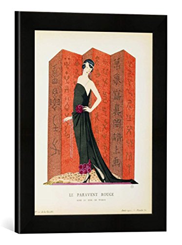 Gerahmtes Bild von French School Gazette du Bon Ton: No.10, Le Paravent Rouge, Evening Dress Designed by Worth, 1921", Kunstdruck im hochwertigen handgefertigten Bilder-Rahmen, 30x40 cm, Schwarz matt von kunst für alle