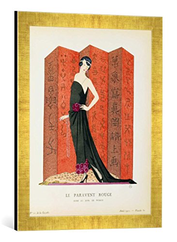 Gerahmtes Bild von French School Gazette du Bon Ton: No.10, Le Paravent Rouge, Evening Dress Designed by Worth, 1921", Kunstdruck im hochwertigen handgefertigten Bilder-Rahmen, 40x60 cm, Gold Raya von kunst für alle