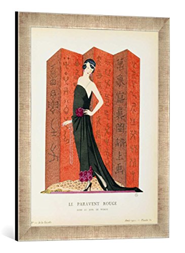 Gerahmtes Bild von French School Gazette du Bon Ton: No.10, Le Paravent Rouge, Evening Dress Designed by Worth, 1921", Kunstdruck im hochwertigen handgefertigten Bilder-Rahmen, 40x60 cm, Silber Raya von kunst für alle