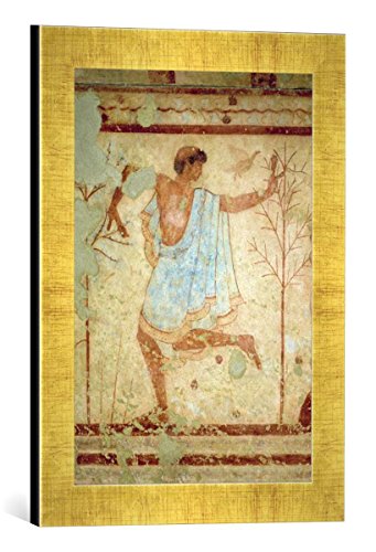 Gerahmtes Bild von Fresko Tänzer/etrusk, Tomba del Triclinio, Kunstdruck im hochwertigen handgefertigten Bilder-Rahmen, 30x40 cm, Gold Raya von kunst für alle