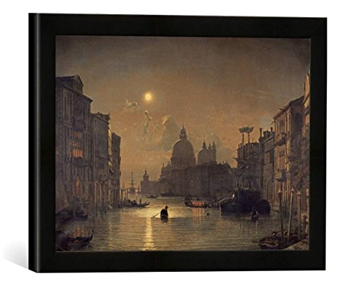 Gerahmtes Bild von Friedrich Nerly der Jüngere Canal Grande mit Santa Maria Della Salute bei Mondschein, Kunstdruck im hochwertigen handgefertigten Bilder-Rahmen, 40x30 cm, Schwarz matt von kunst für alle