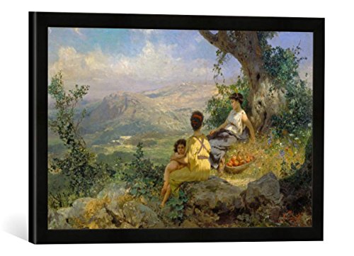 Gerahmtes Bild von Genrikh Ippolitovich Semiradski Pause bei der Apfelernte in südlicher Landschaft, Kunstdruck im hochwertigen handgefertigten Bilder-Rahmen, 60x40 cm, Schwarz matt von kunst für alle