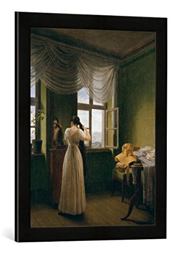 Gerahmtes Bild von Georg Friedrich Kersting Vor dem Spiegel, Kunstdruck im hochwertigen handgefertigten Bilder-Rahmen, 40x60 cm, Schwarz matt von kunst für alle