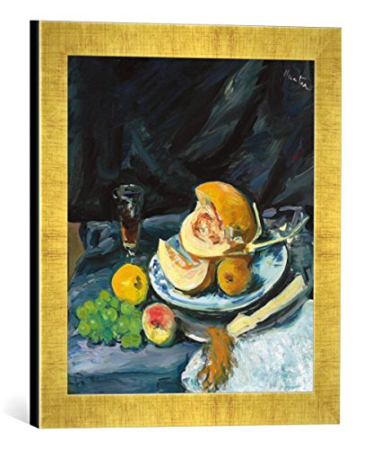 Gerahmtes Bild von Georges Leslie Hunter Stillleben mit Melone, Glas und einem Fächer, Kunstdruck im hochwertigen handgefertigten Bilder-Rahmen, 30x40 cm, Gold Raya von kunst für alle