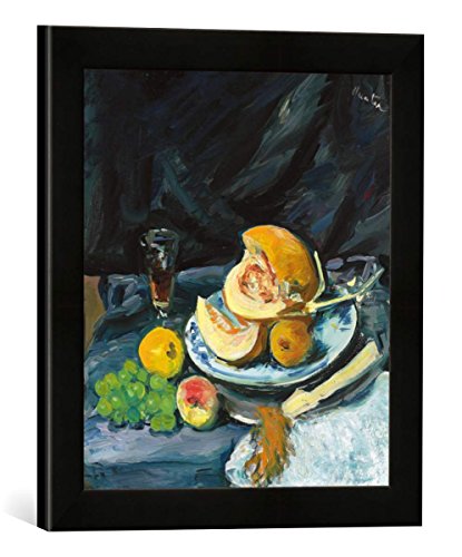 Gerahmtes Bild von Georges Leslie Hunter Stillleben mit Melone, Glas und einem Fächer, Kunstdruck im hochwertigen handgefertigten Bilder-Rahmen, 30x40 cm, Schwarz matt von kunst für alle