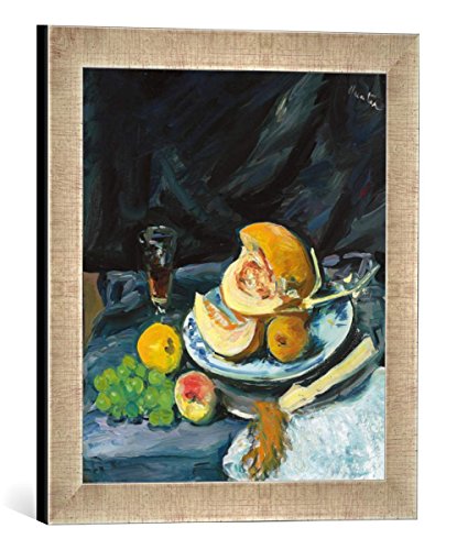 Gerahmtes Bild von Georges Leslie Hunter Stillleben mit Melone, Glas und einem Fächer, Kunstdruck im hochwertigen handgefertigten Bilder-Rahmen, 30x40 cm, Silber Raya von kunst für alle