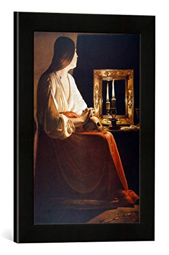 Gerahmtes Bild von Georges de la Tour Maria Magdalena vor dem Spiegel, Kunstdruck im hochwertigen handgefertigten Bilder-Rahmen, 30x40 cm, Schwarz matt von kunst für alle