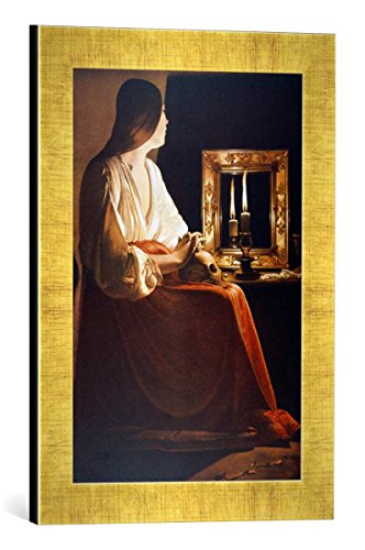 Gerahmtes Bild von Georges de la Tour Maria Magdalena vor dem Spiegel, Kunstdruck im hochwertigen handgefertigten Bilder-Rahmen, 30x40 cm, Gold Raya von kunst für alle