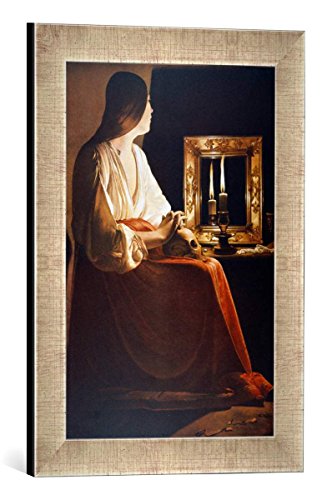 Gerahmtes Bild von Georges de la Tour Maria Magdalena vor dem Spiegel, Kunstdruck im hochwertigen handgefertigten Bilder-Rahmen, 30x40 cm, Silber Raya von kunst für alle