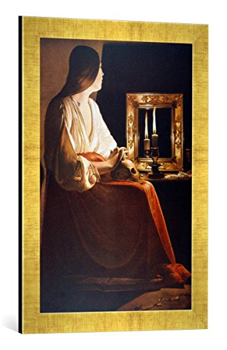 Gerahmtes Bild von Georges de la Tour Maria Magdalena vor dem Spiegel, Kunstdruck im hochwertigen handgefertigten Bilder-Rahmen, 40x60 cm, Gold Raya von kunst für alle