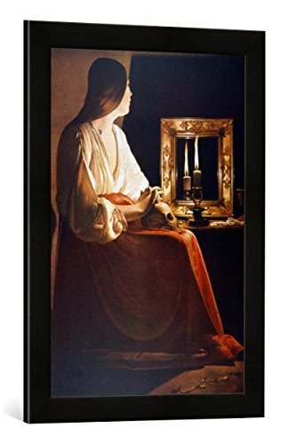 Gerahmtes Bild von Georges de la Tour Maria Magdalena vor dem Spiegel, Kunstdruck im hochwertigen handgefertigten Bilder-Rahmen, 40x60 cm, Schwarz matt von kunst für alle