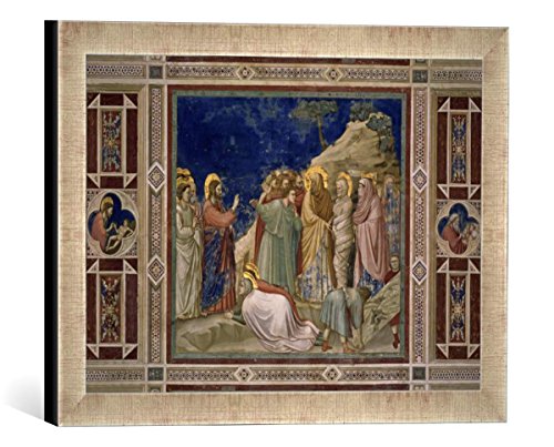 Gerahmtes Bild von Giotto di Bondone Die Auferweckung des Lazarus, Kunstdruck im hochwertigen handgefertigten Bilder-Rahmen, 40x30 cm, Silber Raya von kunst für alle