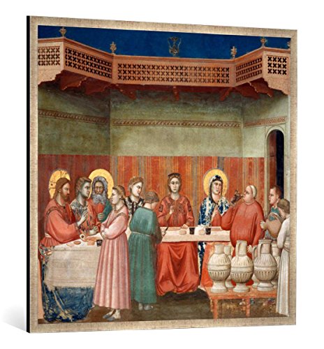 Gerahmtes Bild von Giotto di Bondone Die Hochzeit zu Kana, Kunstdruck im hochwertigen handgefertigten Bilder-Rahmen, 100x100 cm, Silber Raya von kunst für alle