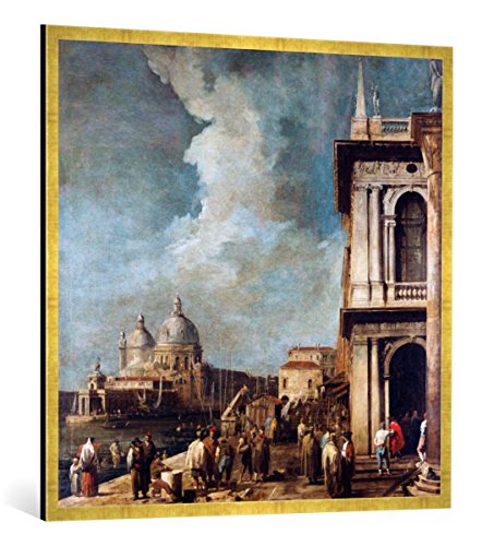 Gerahmtes Bild von Giovanni Antonio Canaletto "Blick von der Piazetta in Venedig auf den Canale Grande und Sta. Maria della Salute", Kunstdruck im hochwertigen handgefertigten Bilder-Rahmen, 100x100 cm, Gold Raya von kunst für alle