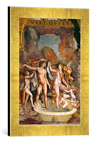 Gerahmtes Bild von Giulio Romano Das Bad von Mars und Venus, Kunstdruck im hochwertigen handgefertigten Bilder-Rahmen, 30x40 cm, Gold Raya von kunst für alle