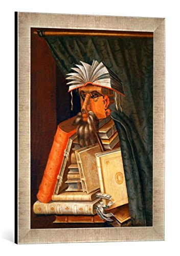 Gerahmtes Bild von Giuseppe Arcimboldo Der Bibliothekar, Kunstdruck im hochwertigen handgefertigten Bilder-Rahmen, 40x60 cm, Silber Raya von kunst für alle