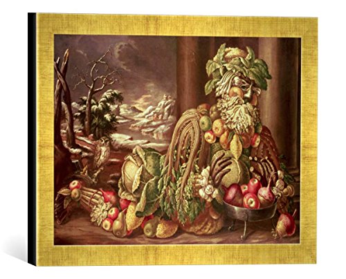 Gerahmtes Bild von Giuseppe Arcimboldo Winter, Kunstdruck im hochwertigen handgefertigten Bilder-Rahmen, 40x30 cm, Gold Raya von kunst für alle