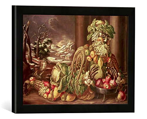 Gerahmtes Bild von Giuseppe Arcimboldo Winter, Kunstdruck im hochwertigen handgefertigten Bilder-Rahmen, 40x30 cm, Schwarz matt von kunst für alle