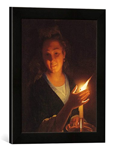Gerahmtes Bild von Godfried Schalken or Schalcken Woman with a Candle, Kunstdruck im hochwertigen handgefertigten Bilder-Rahmen, 30x40 cm, Schwarz matt von kunst für alle