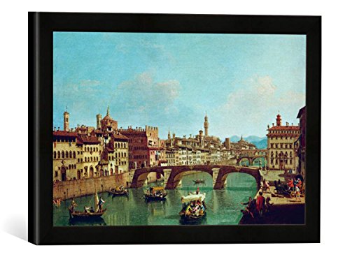 Gerahmtes Bild von Guiseppe Zocchi Der Arno und die Brücke bei Santa Trinita, Kunstdruck im hochwertigen handgefertigten Bilder-Rahmen, 40x30 cm, Schwarz matt von kunst für alle